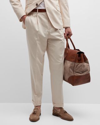Men's Cotton Gabardine Pleated Trousers