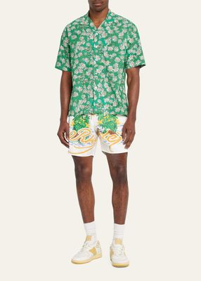 Men's Cotton Gauze Daisy-Print Camp Shirt