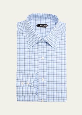 Men's Cotton Grid Check Dress Shirt