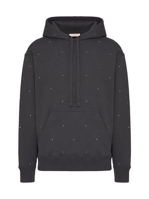 Men's Cotton Hooded Sweatshirt With All-Over Spike Studs - Grey - Size Small