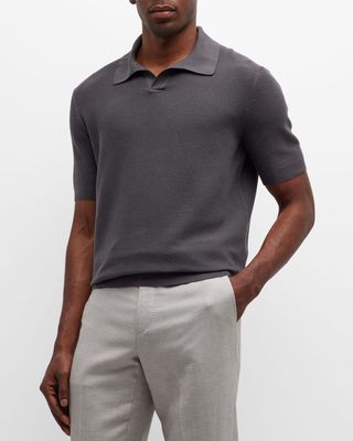 Men's Cotton Jacquard Short-Sleeve Polo Sweater