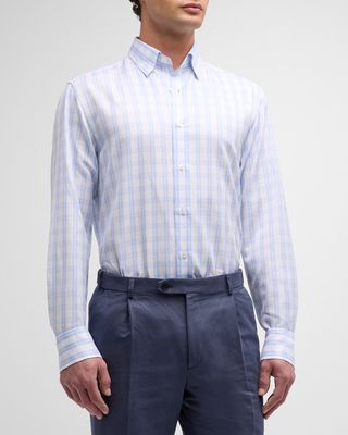 Men's Cotton-Linen Check-Print Sport Shirt