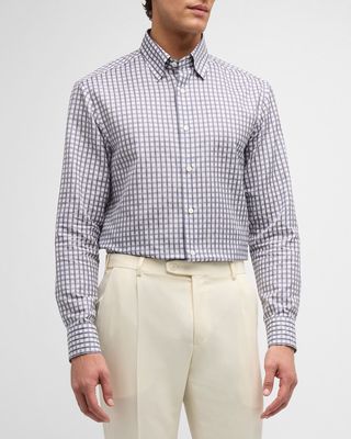 Men's Cotton-Linen Check Sport Shirt