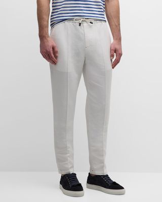 Men's Cotton-Linen Pleated Drawstring Pants