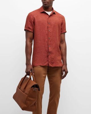 Men's Cotton-Linen Short Sleeve Shirt