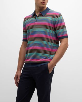 Men's Cotton Multi-Stripe Knit Polo Shirt