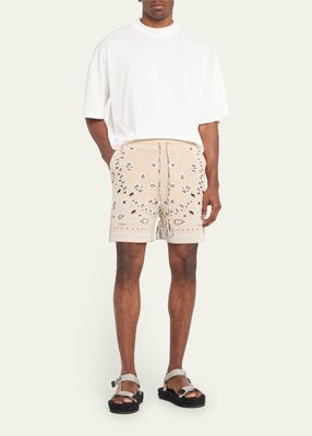 Men's Cotton Piquet Bandana Knit Drawstring Shorts