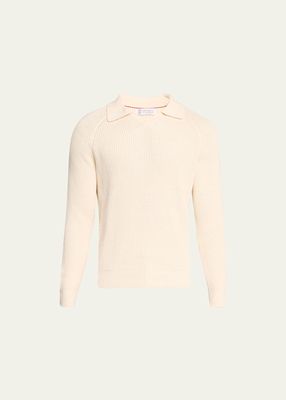 Men's Cotton Ribbed Johnny-Collar Sweater