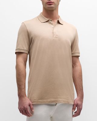 Men's Cotton-Silk Micro-Stripe Polo Shirt