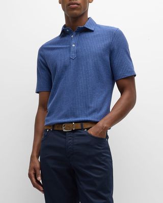 Men's Cotton-Silk Textured Polo Shirt
