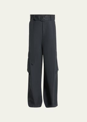 Men's Cotton Toile Belted Loose Cargo Pants
