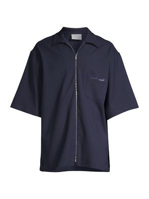 Men's Cotton Zip Shirt - Navy - Size Small