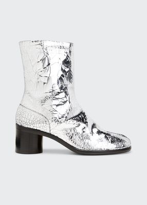 Men's Cracked Metallic Leather Split-Toe Ankle Boots
