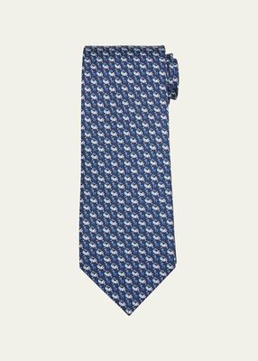 Men's Cricket-Print Silk Tie