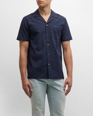 Men's Crinkle Cotton Back-Embroidered Camp Shirt