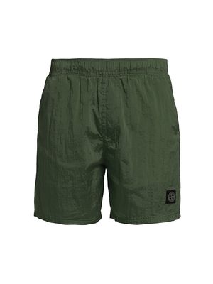 Men's Crinkled Nylon Logo Swim Trunks - Olive - Size XL