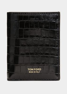 Men's Croc-Embossed Leather Bifold Card Holder