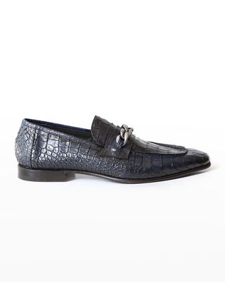 Men's Croc-Printed Leather Chain Loafers
