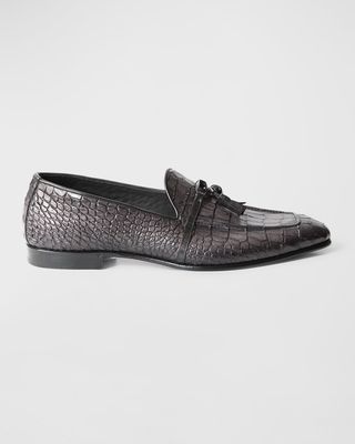 Men's Croc-Printed Leather Tassel Loafers