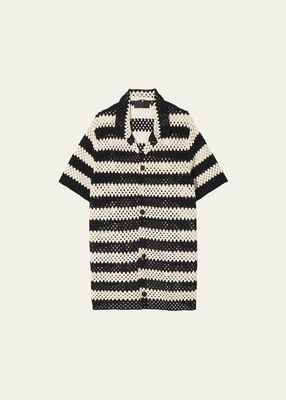 Men's Crochet Block Stripe Camp Shirt