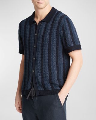 Men's Crochet Stripe Button-Down Shirt