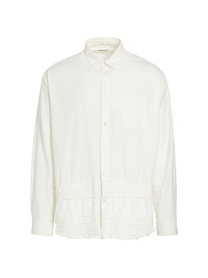 Men's Crocheted Button-Front Shirt - White - Size Medium