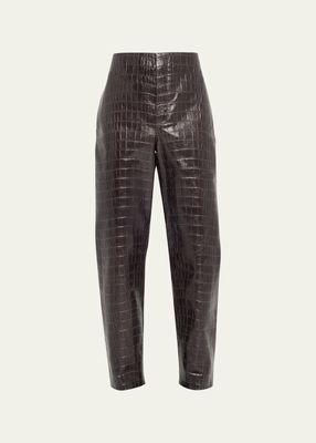 Men's Crocodile-Effect Leather Trousers