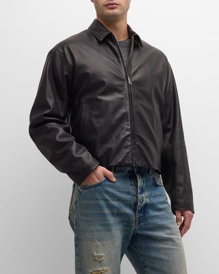 Men's Cropped Leather Blouson Jacket