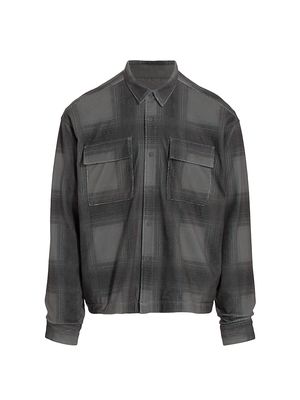 Men's Cropped Plaid Button-Up Shirt - Plaid Print - Size XS - Plaid Print - Size XS