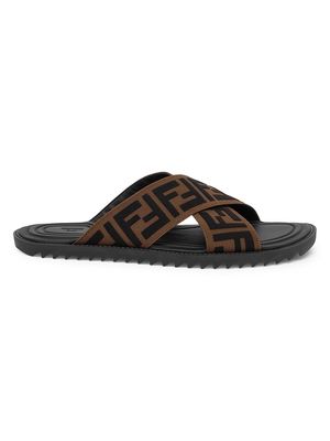 Men's Cross Strap FF Logo Slide Sandals - Brown - Size 8