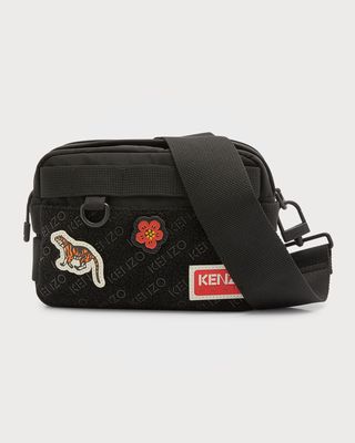 Men's Crossbody Bag with Logo Badges