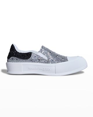Men's Crystal-Embellished Leather Low-Top Slip-On Sneakers