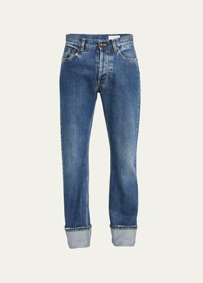 Men's Cuffed Washed Denim Jeans