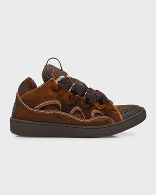 Men's Curb Pony-Effect Leather Low-Top Sneakers