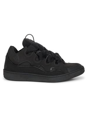 Men's Curb Textured Leather Sneakers - Black - Size 9