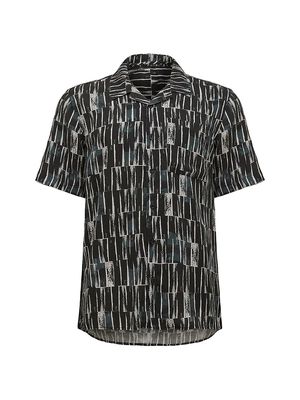 Men's Curtis Abstract Linen-Blend Shirt - River Pine - Size Small