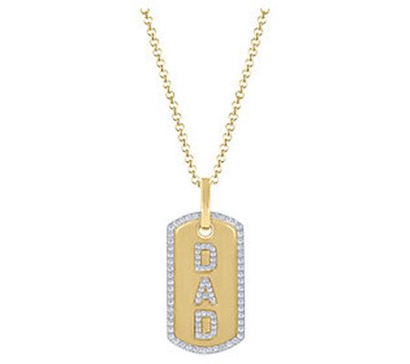 Men's Dad Diamond Dog Tag Pendant w/ Chain, 14 Gold Plated