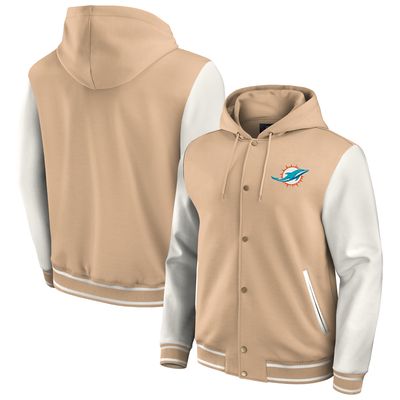 Men's Darius Rucker Collection by Fanatics Tan Miami Dolphins Baseball Full-Snap Tri-Blend Hoodie Jacket