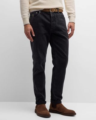 Men's Dark Grey Traditional Fit Denim Jeans