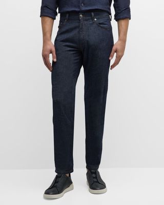Men's Dark-Wash Cotton-Linen Jeans