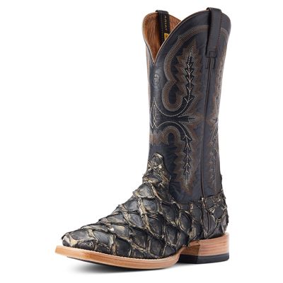 Men's Deep Water Western Boots in Distressed Black Piraruci Leather