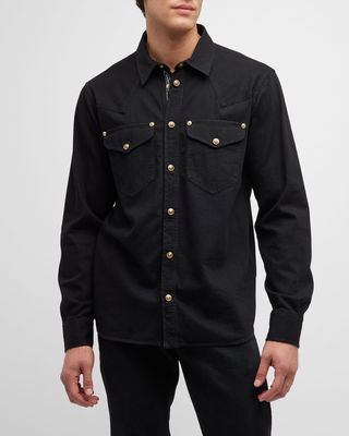 Men's Denim Shirt with Branded Buttons