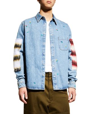 Men's Denim Shirt with Mohair Patches