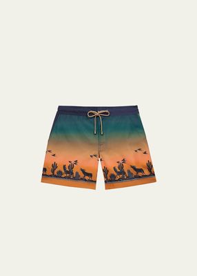 Men's Desert Hawaiian-Print Swim Shorts