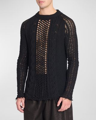 Men's Destroyed Cable-Knit Sweater