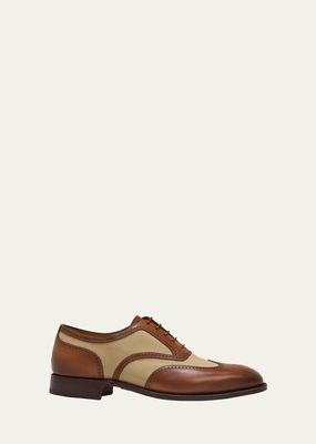 Men's Devon Canvas and Calfskin Wingtip Brogue Oxfords