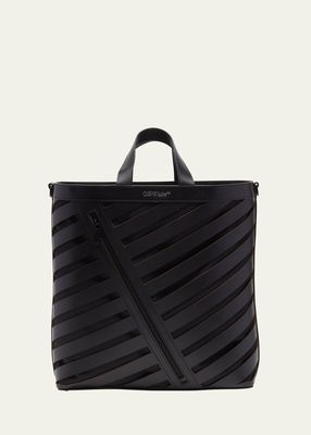 Men's Diagonal Cutout Leather Tote Bag