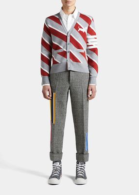 Men's Diagonal-Stripe Lobster Cardigan Sweater