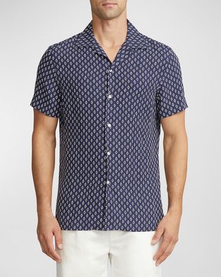 Men's Diamond-Print Linen and Silk Camp Shirt