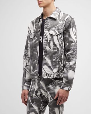 Men's Digital Wrinkle-Print Trucker Jacket